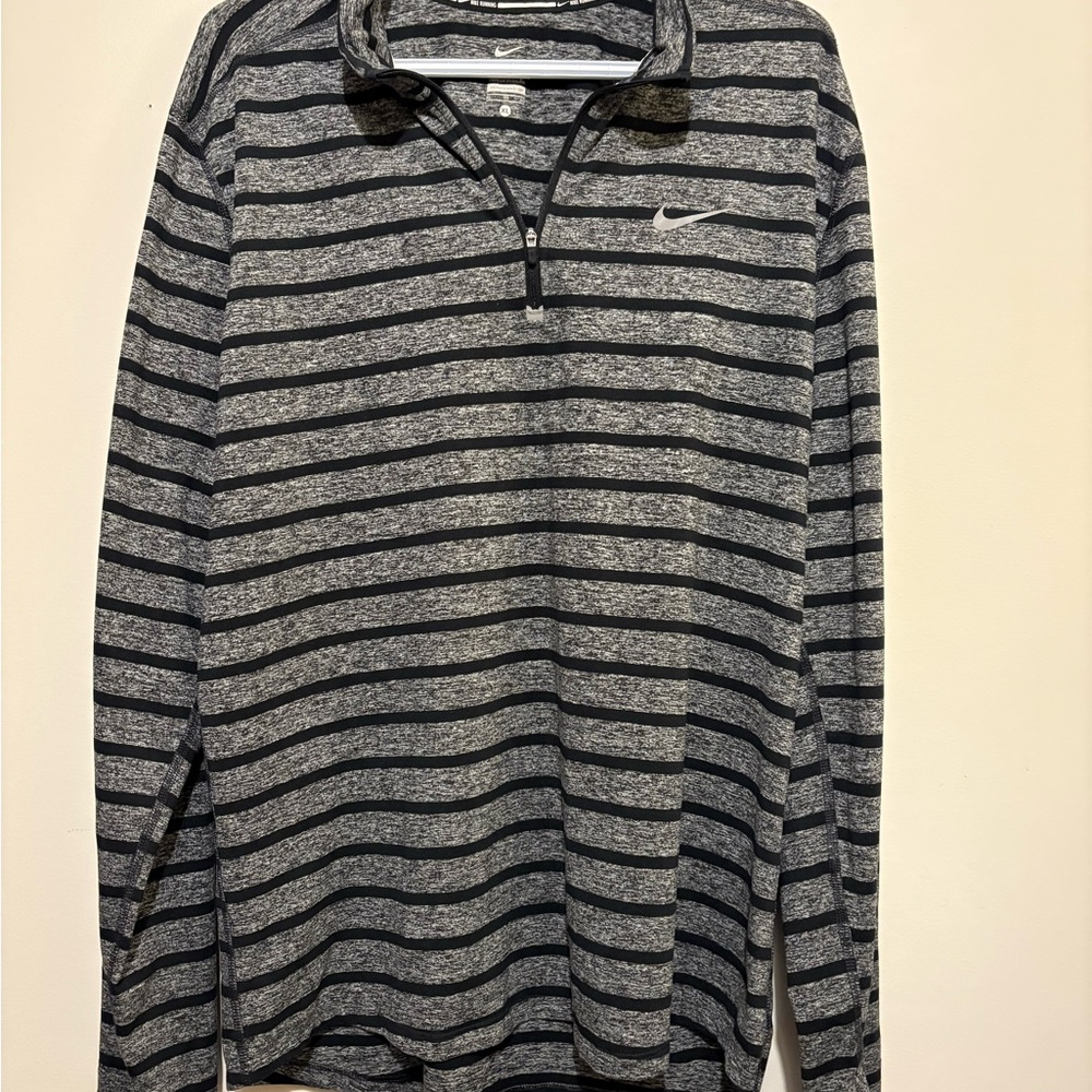 Nike Men's Striped Long Sleeve Shirt - Black and Gray